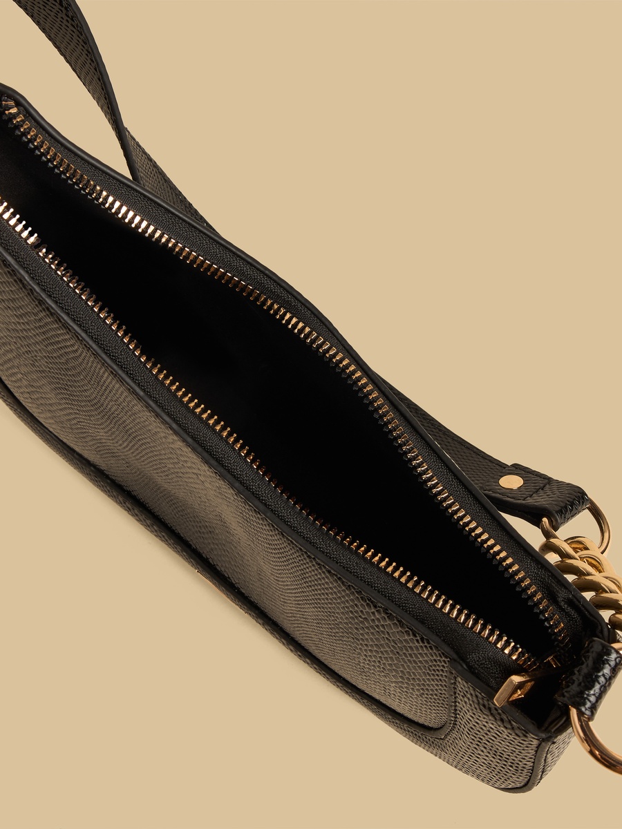Chain Accent Shoulder Bag with Zip Closure