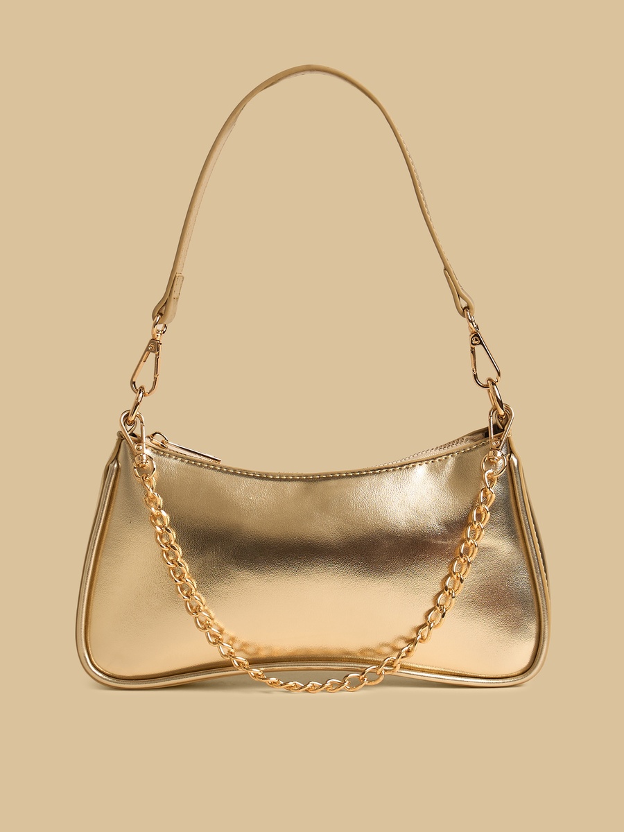 Chain Accent Shoulder Bag with Zip Closure
