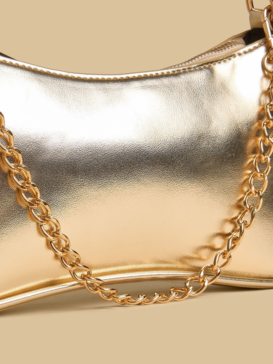 Chain Accent Shoulder Bag with Zip Closure