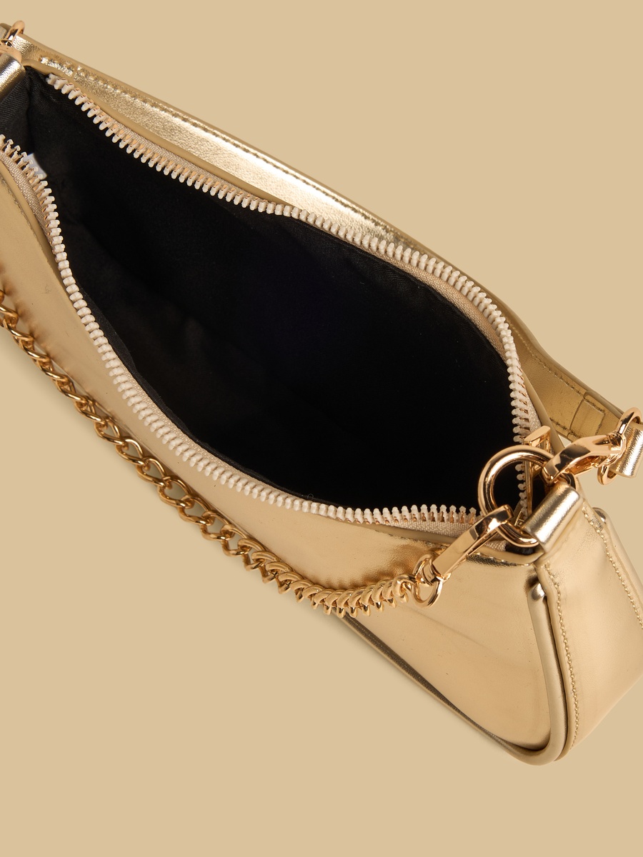 Chain Accent Shoulder Bag with Zip Closure