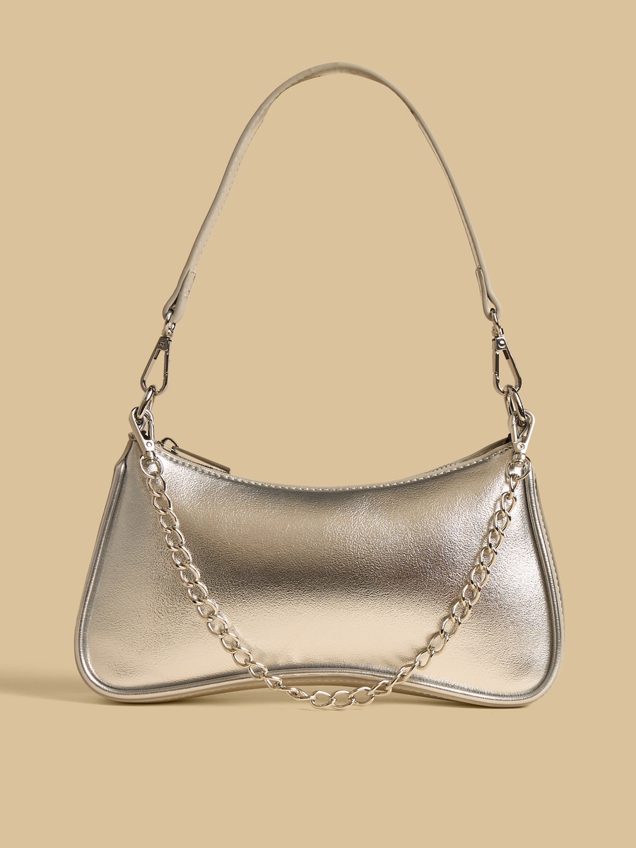 Chain Accent Shoulder Bag with Zip Closure