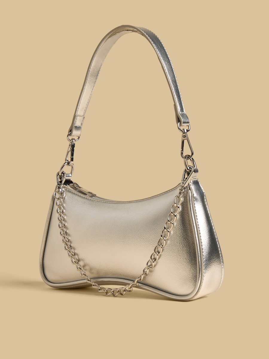 Chain Accent Shoulder Bag with Zip Closure