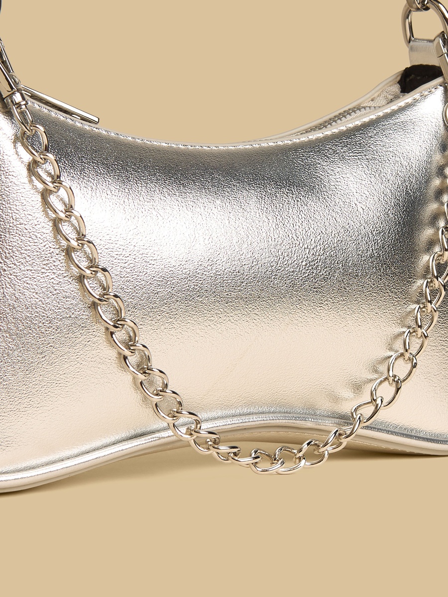 Chain Accent Shoulder Bag with Zip Closure
