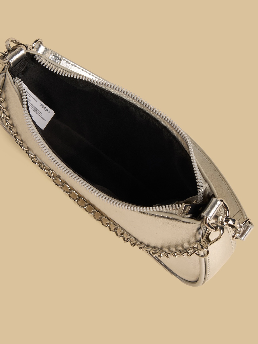 Chain Accent Shoulder Bag with Zip Closure