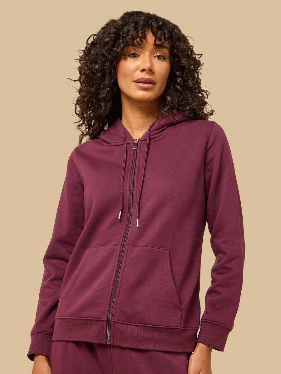 Plain Zip Through Hoodie