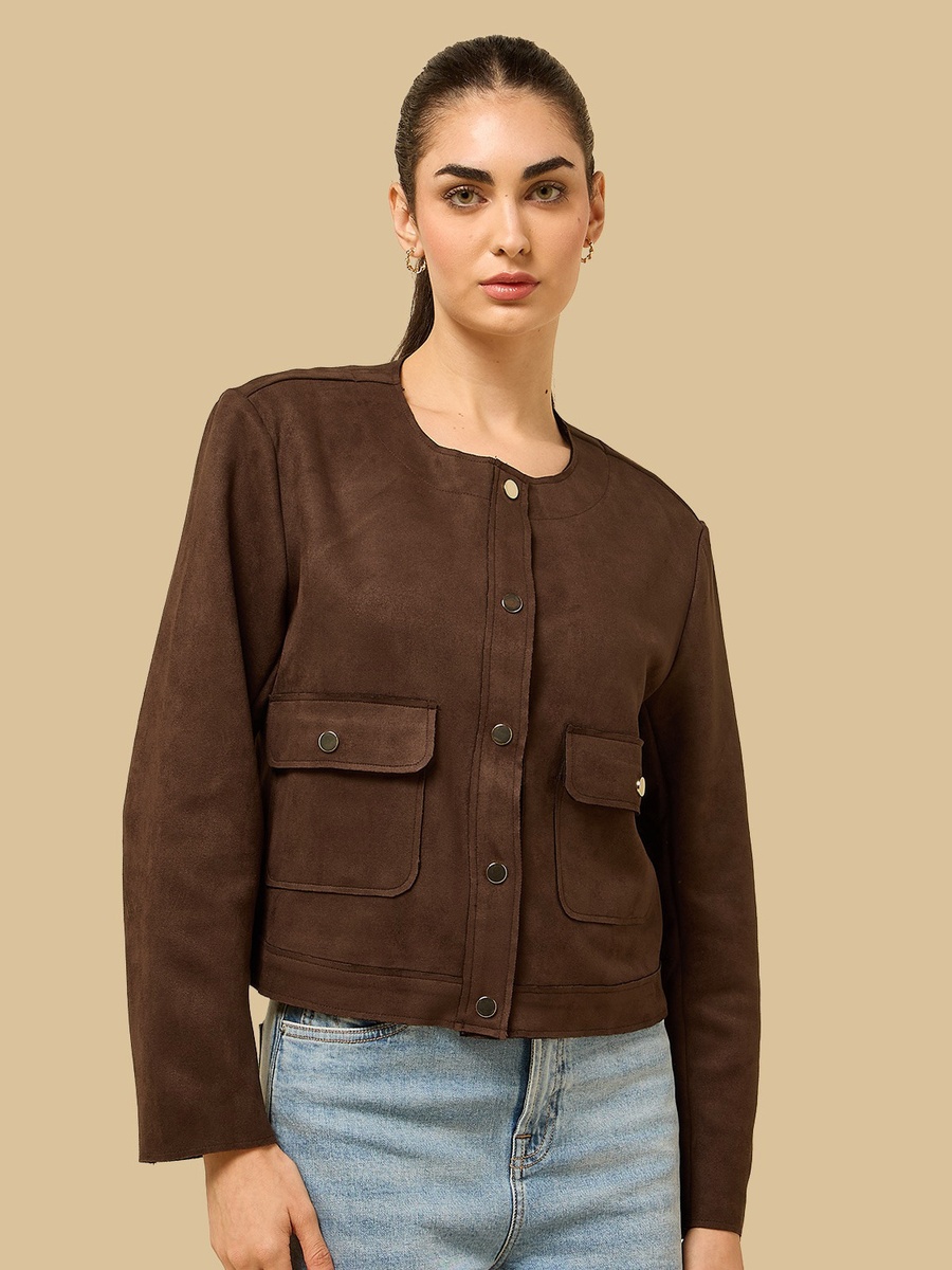 Button Accent Suede Jacket