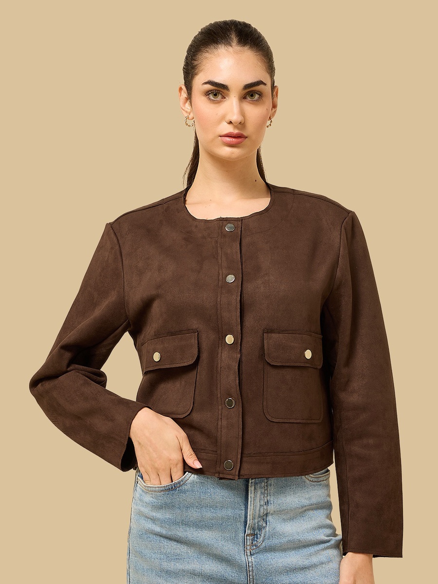 Button Accent Suede Jacket