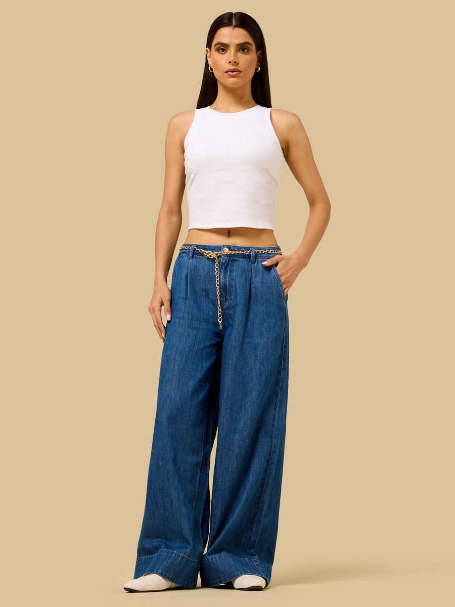 Wide Leg Jeans with Chain Belt