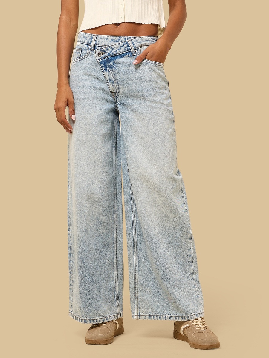 Crossover Waist Wide Leg Jeans