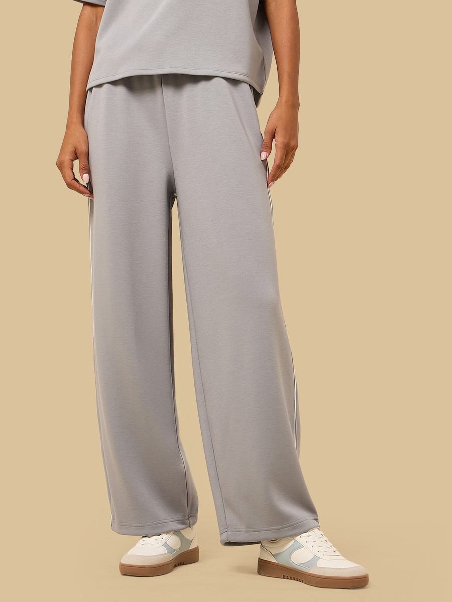 Contrast Piping Wide Leg Pants
