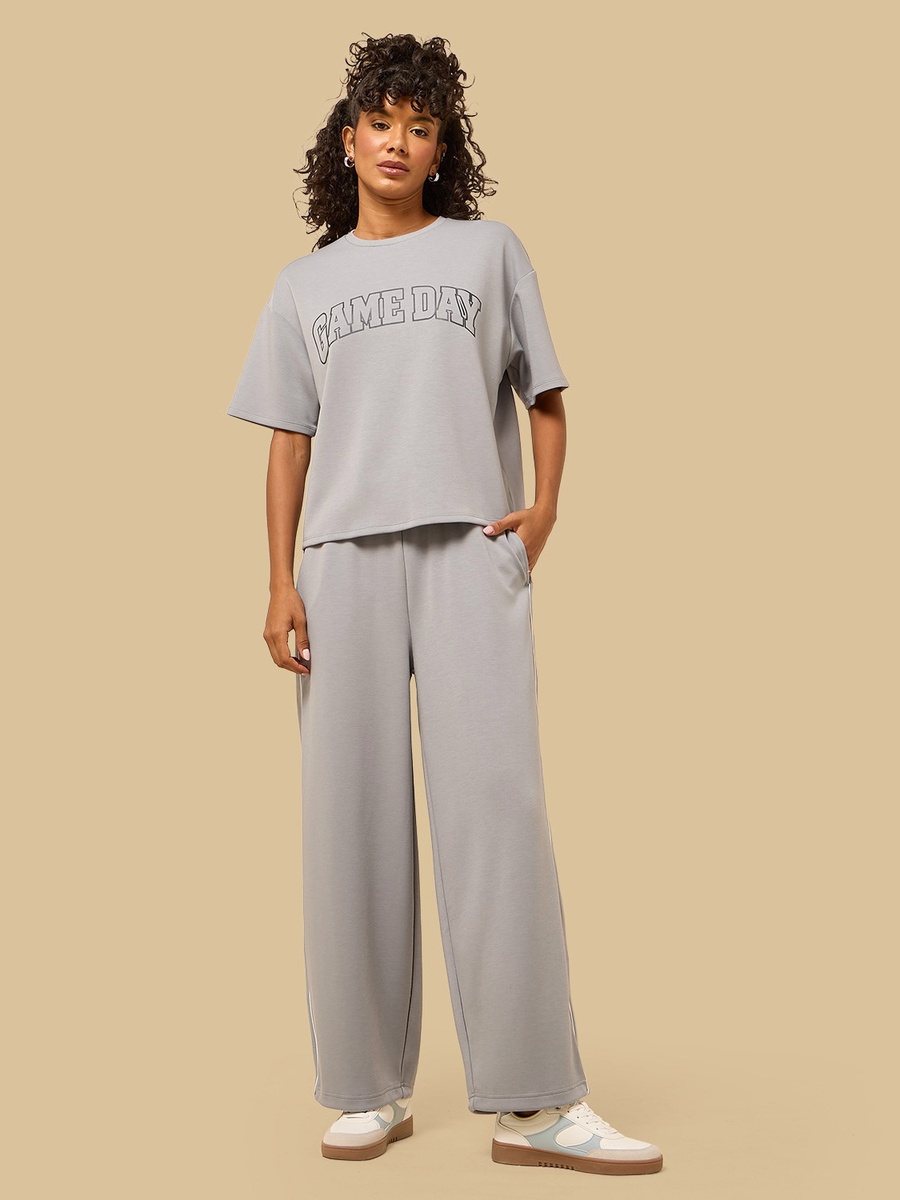 Contrast Piping Wide Leg Pants