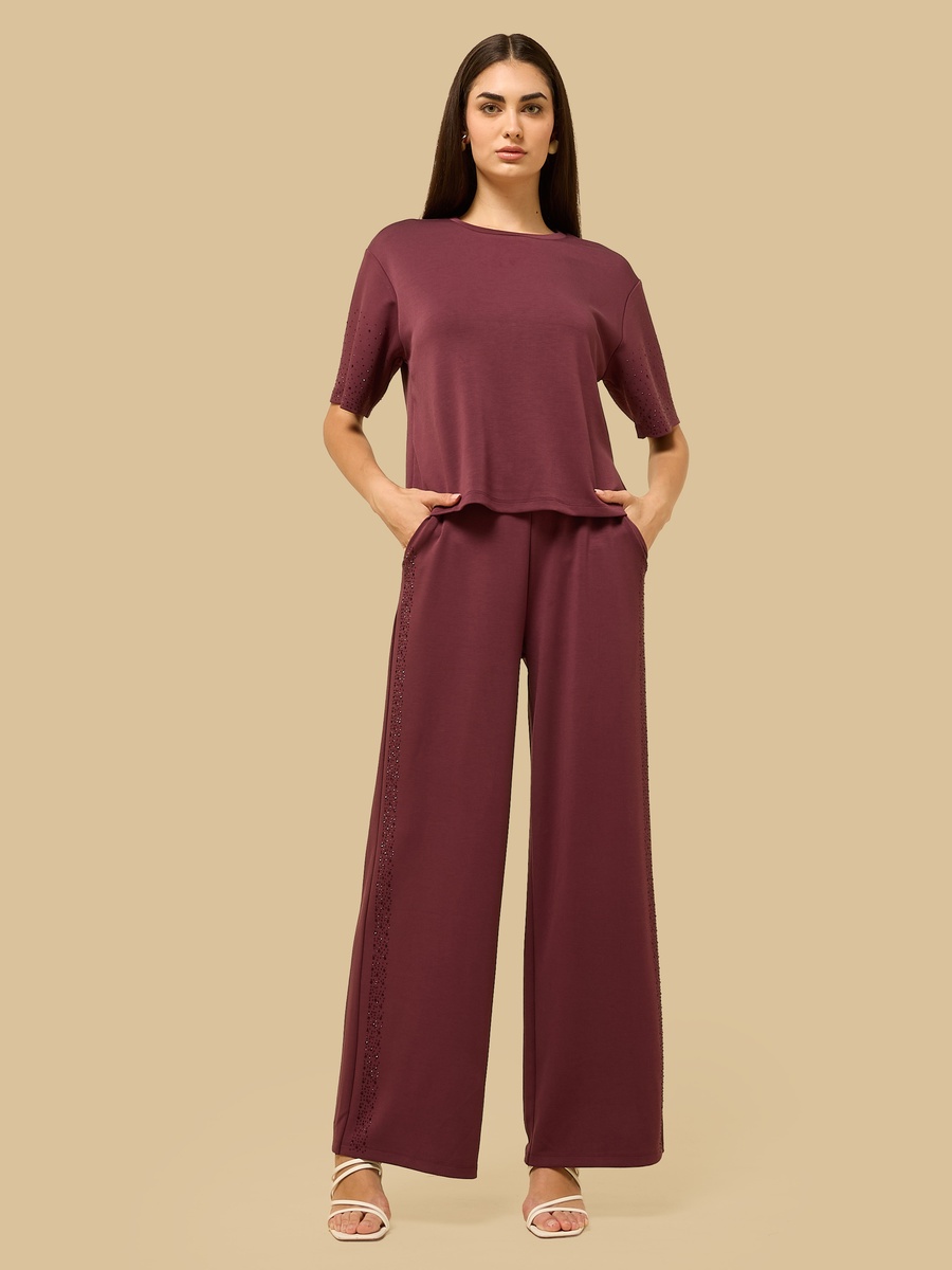 Embellished Modal Wide Leg Pants
