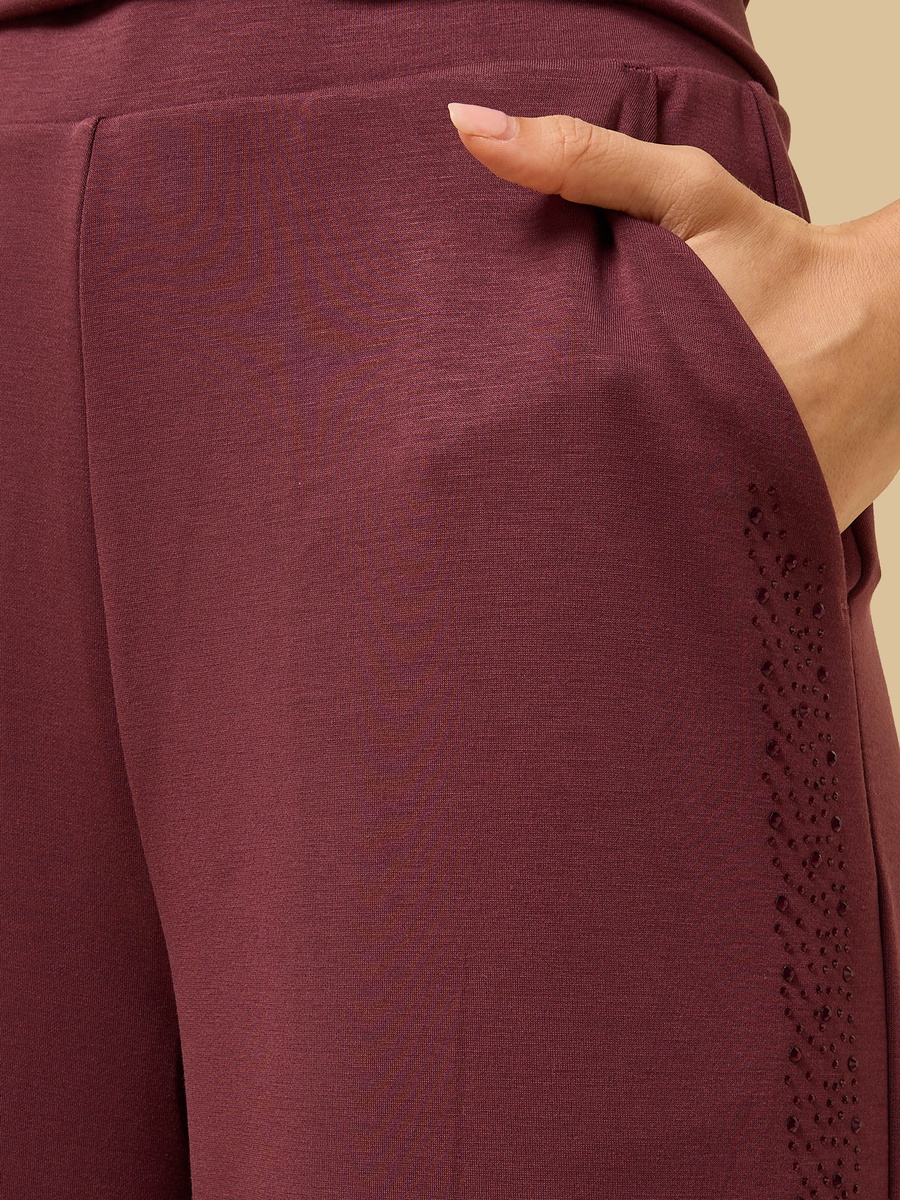 Embellished Modal Wide Leg Pants