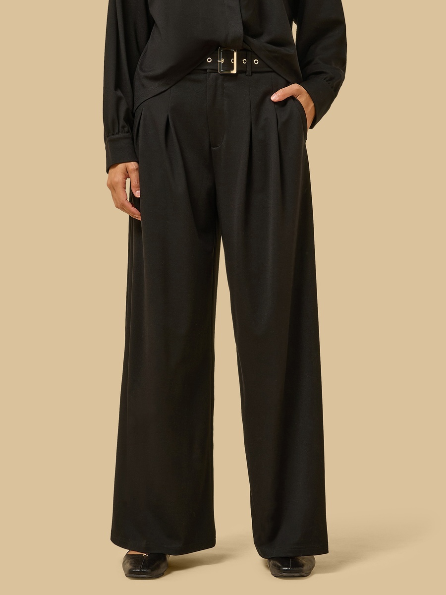 Pleated Wide Leg Pants with Belt
