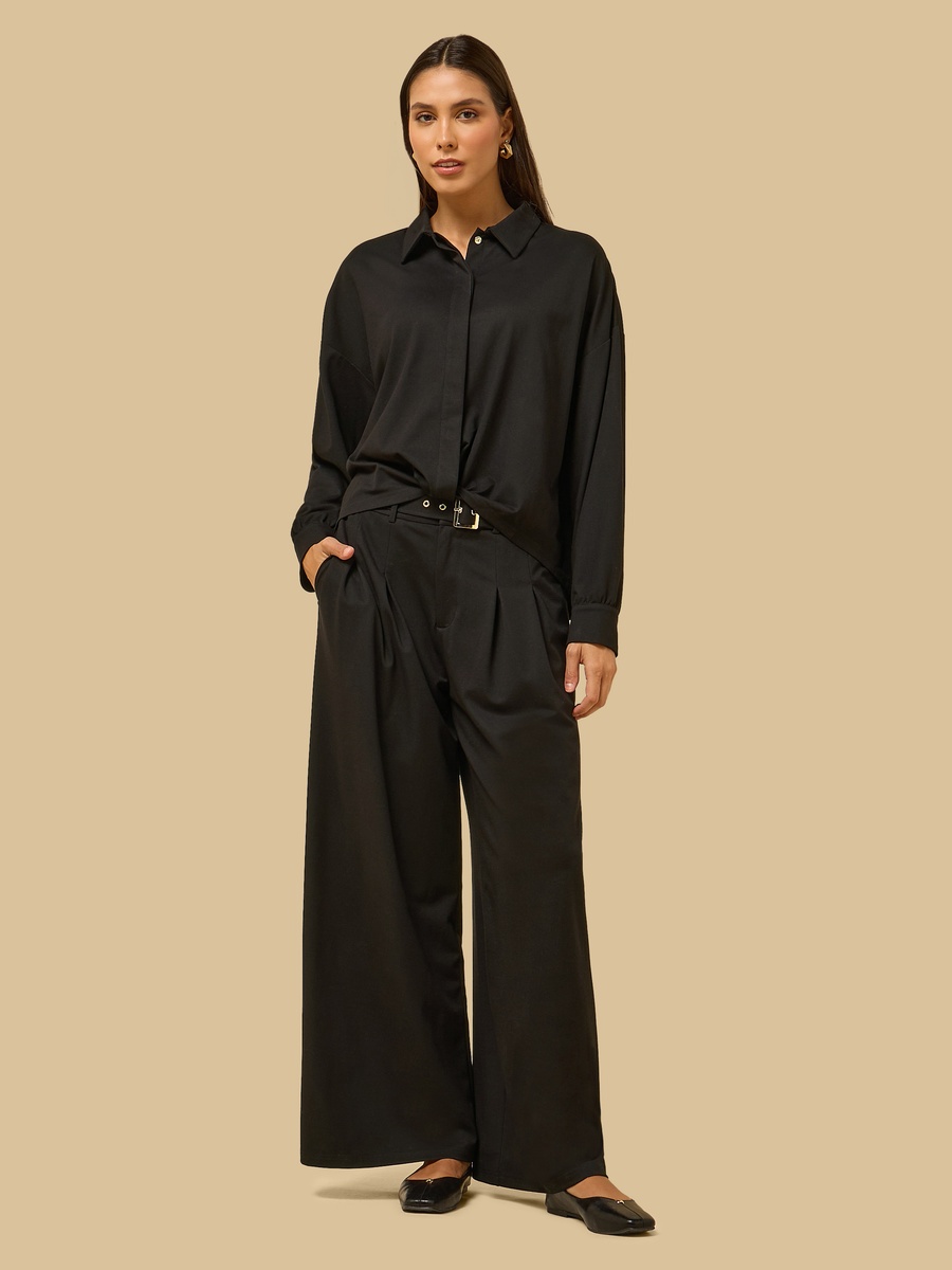 Pleated Wide Leg Pants with Belt