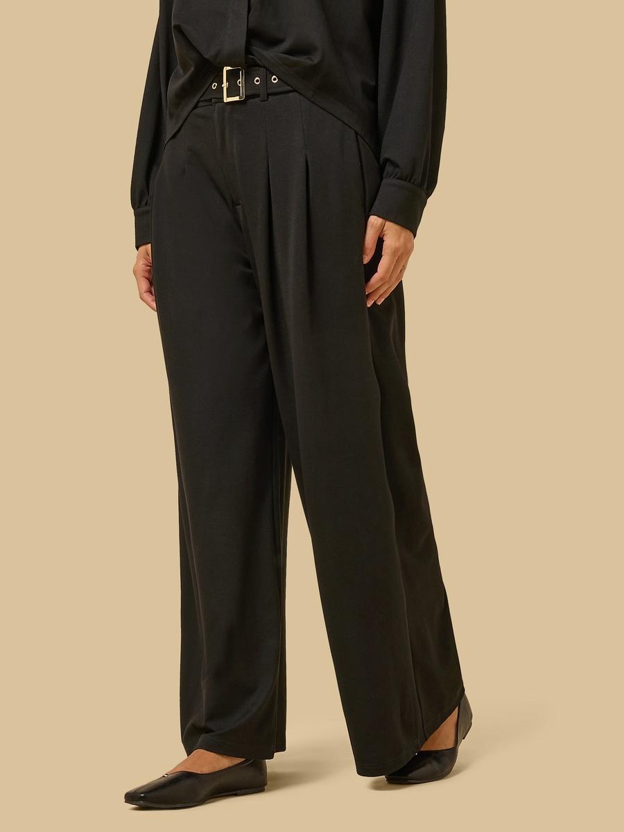 Pleated Wide Leg Pants with Belt