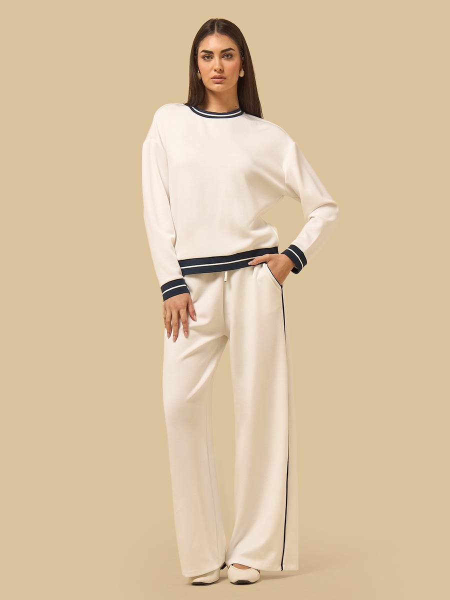 Contrast Piping Wide Leg Pants