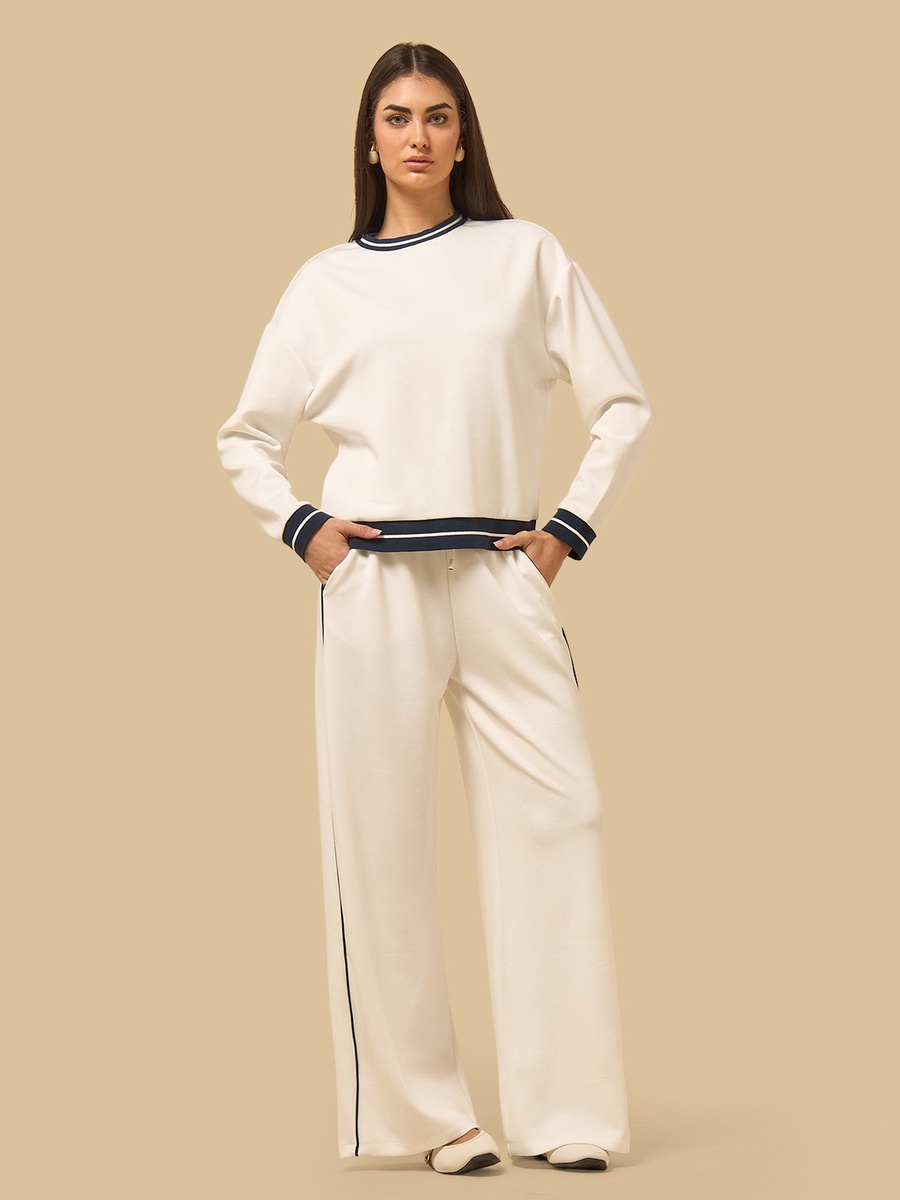 Contrast Piping Wide Leg Pants