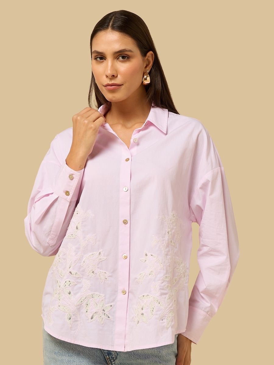Embroidered Oversized Poplin Shirt