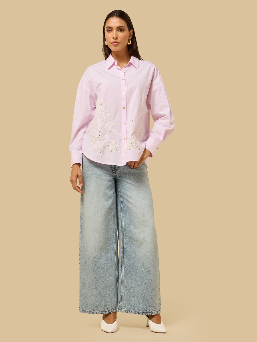 Embroidered Oversized Poplin Shirt