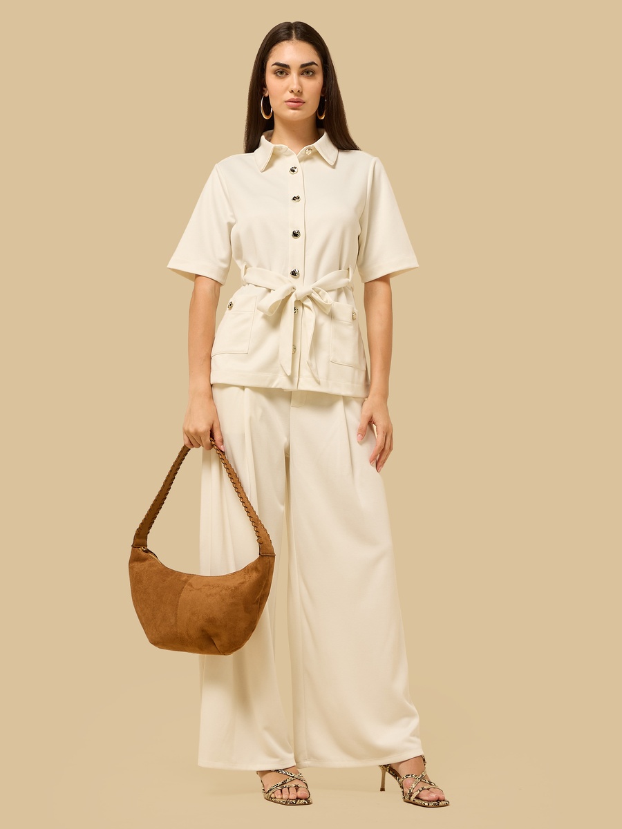 Plain Shirt with Pockets and Tie-Up Belt