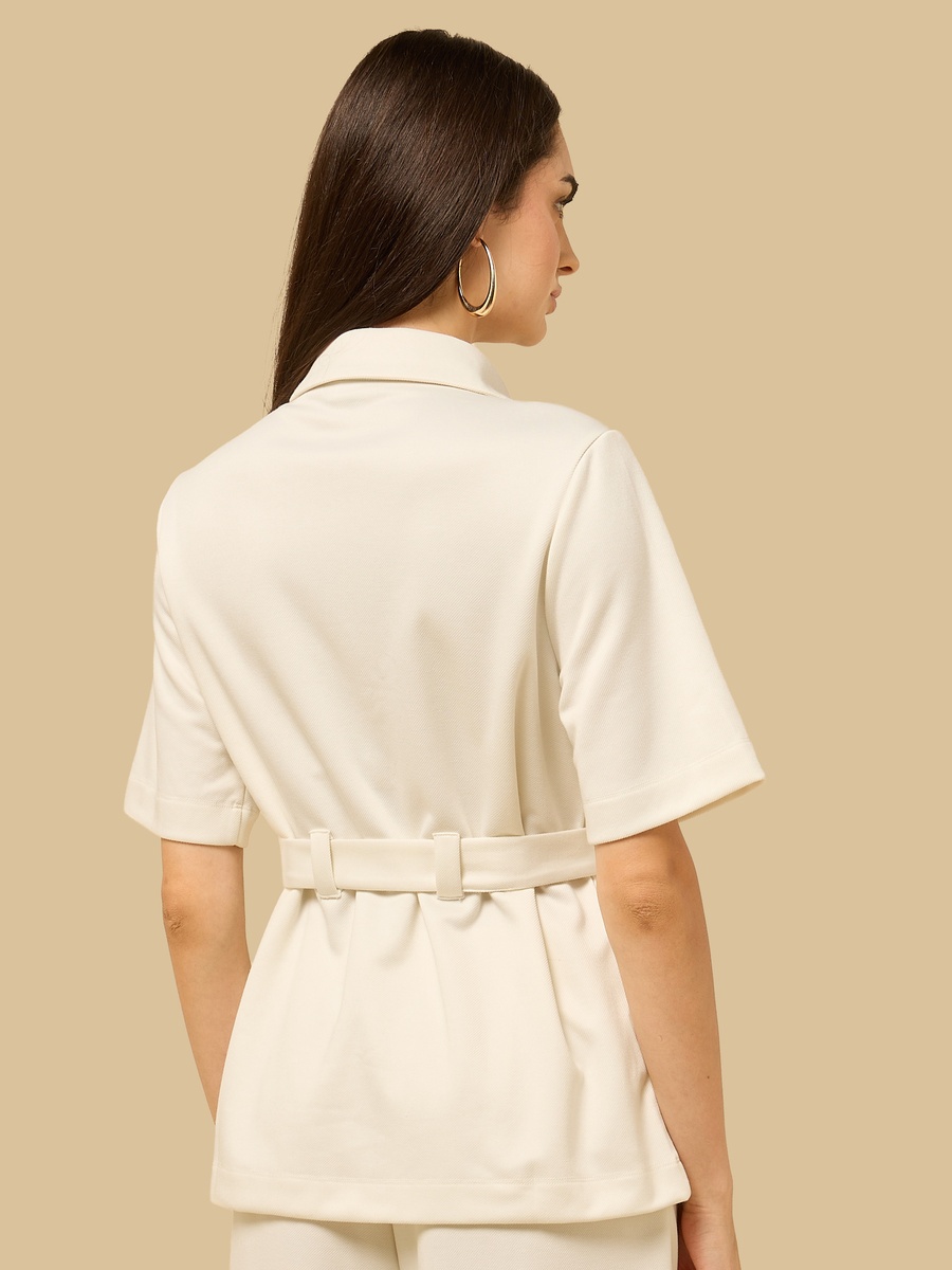 Plain Shirt with Pockets and Tie-Up Belt