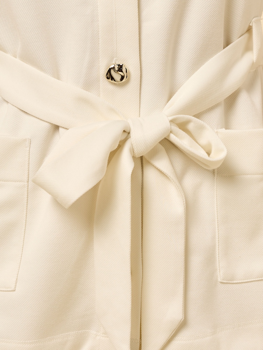 Plain Shirt with Pockets and Tie-Up Belt