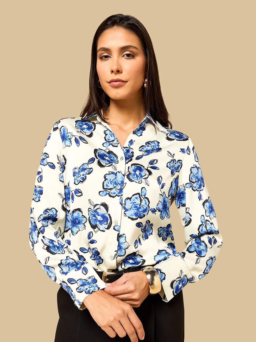 Floral Print Oversized Satin Shirt