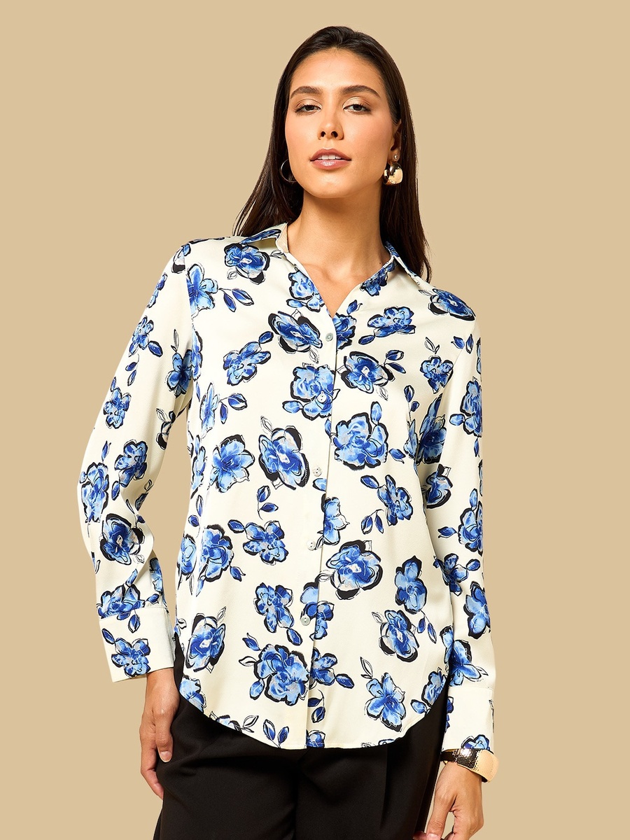 Floral Print Oversized Satin Shirt