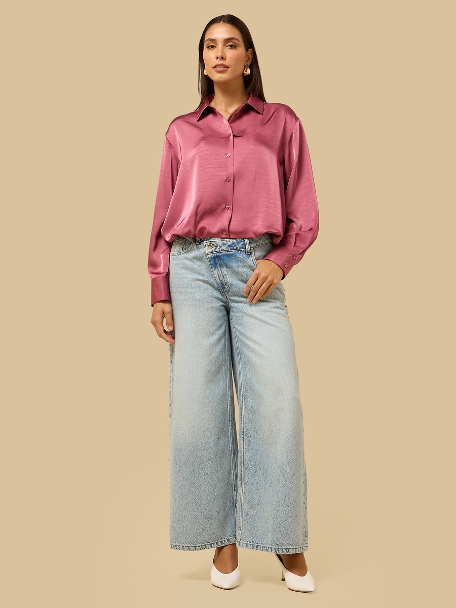 Satin Bubble Hem Shirt