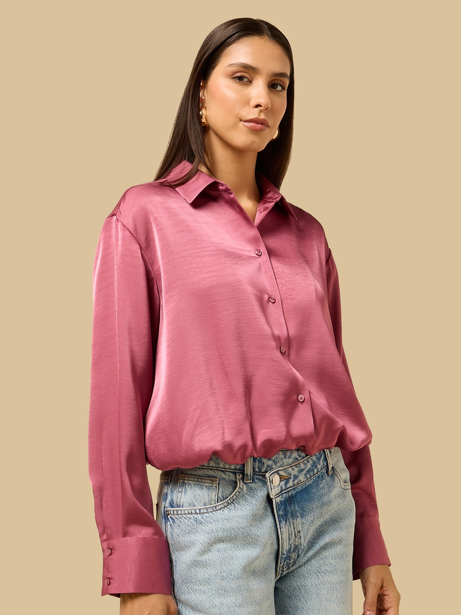 Satin Bubble Hem Shirt