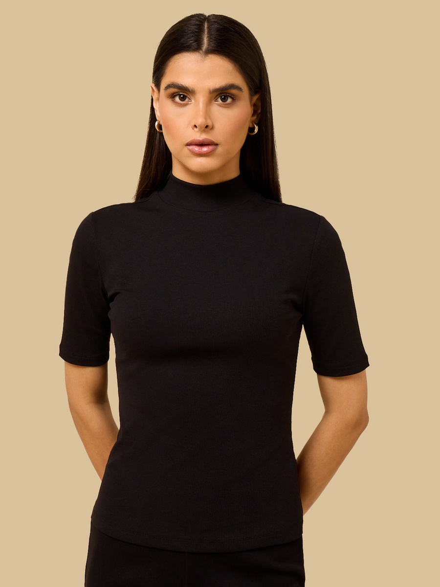 Ribbed T-Shirt with Turtle Neck