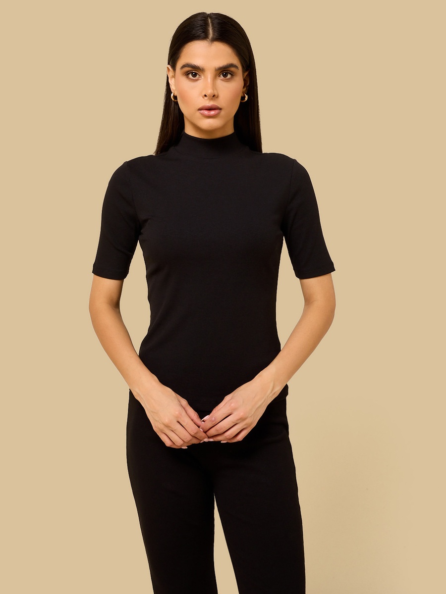 Ribbed T-Shirt with Turtle Neck