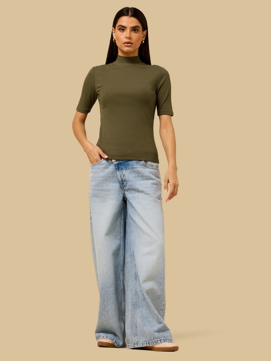 Ribbed T-Shirt with Turtle Neck