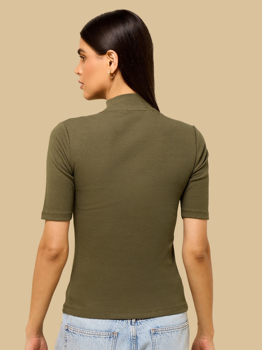 Ribbed T-Shirt with Turtle Neck