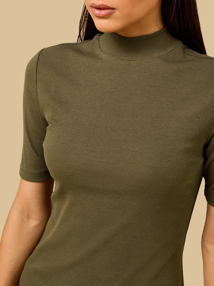 Ribbed T-Shirt with Turtle Neck