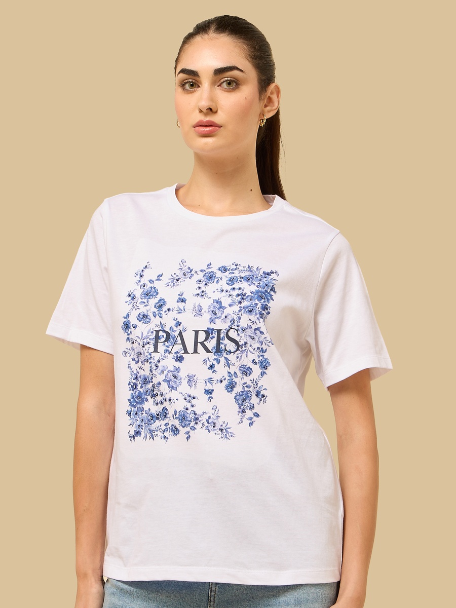 Embellished Floral Print T-Shirt