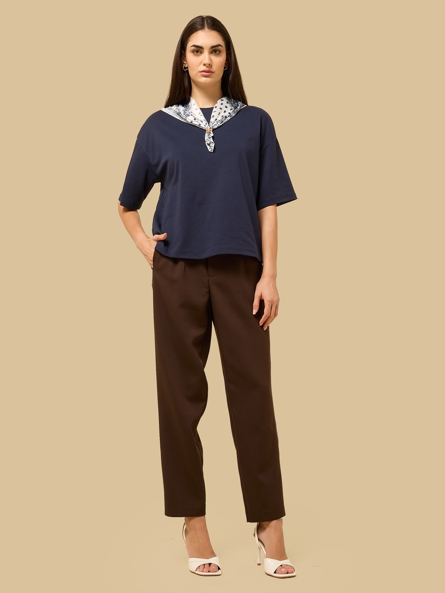 Plain T-Shirt with Printed Scarf