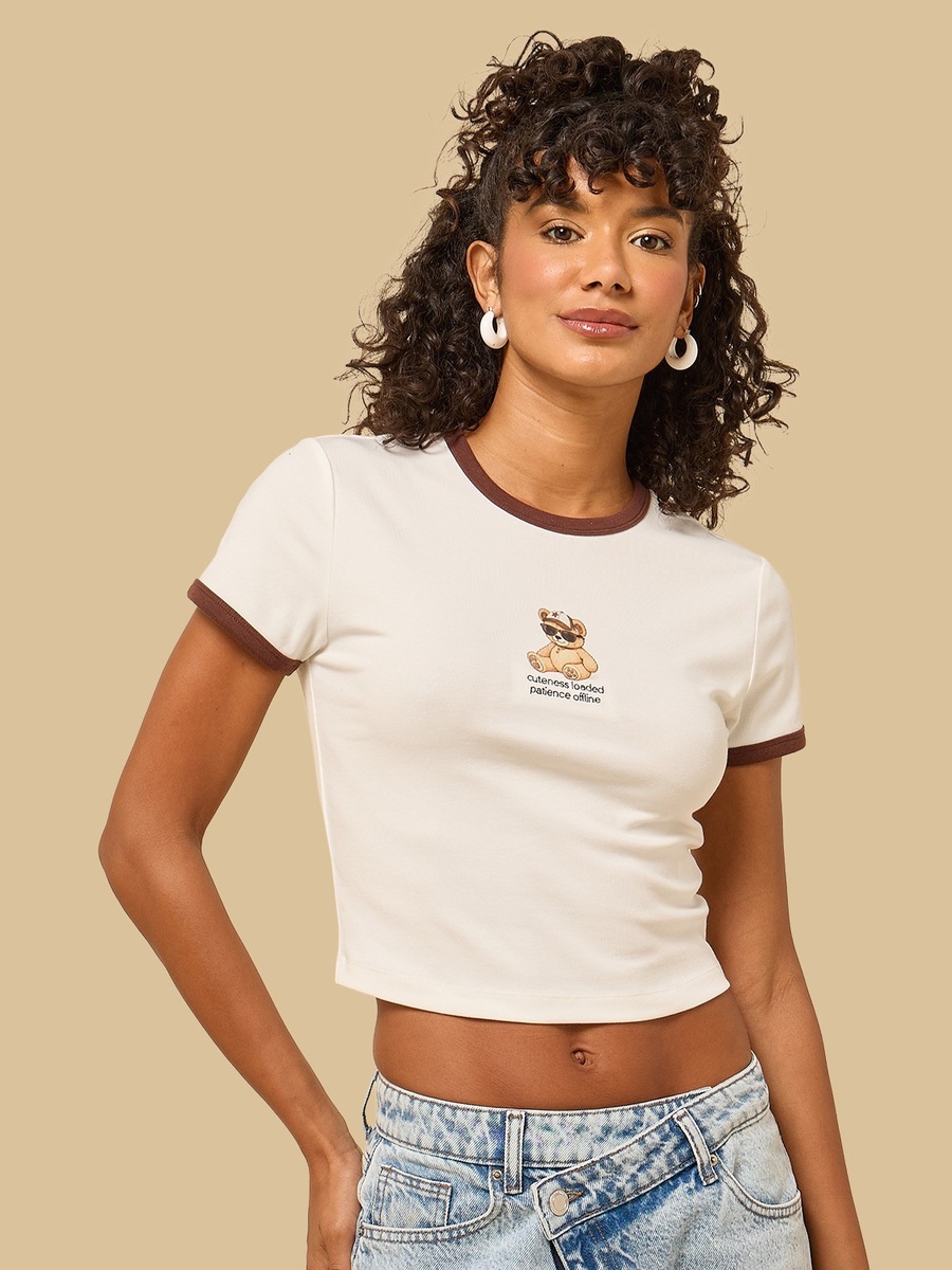 Teddy Bear Print Ringer T-Shirt