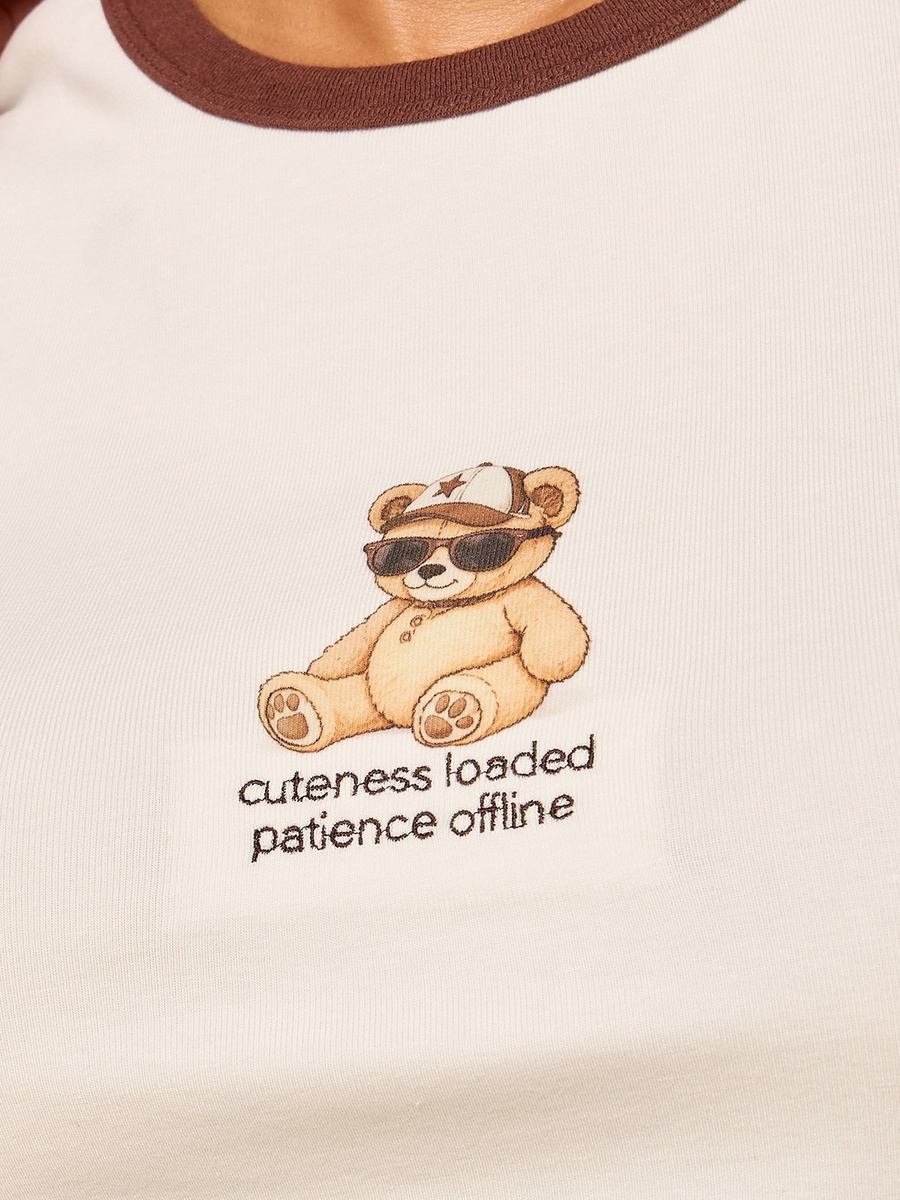Teddy Bear Print Ringer T-Shirt