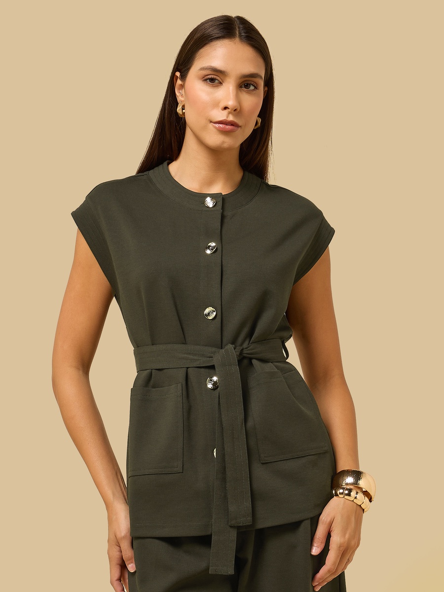 Short Sleeves Top with Belt