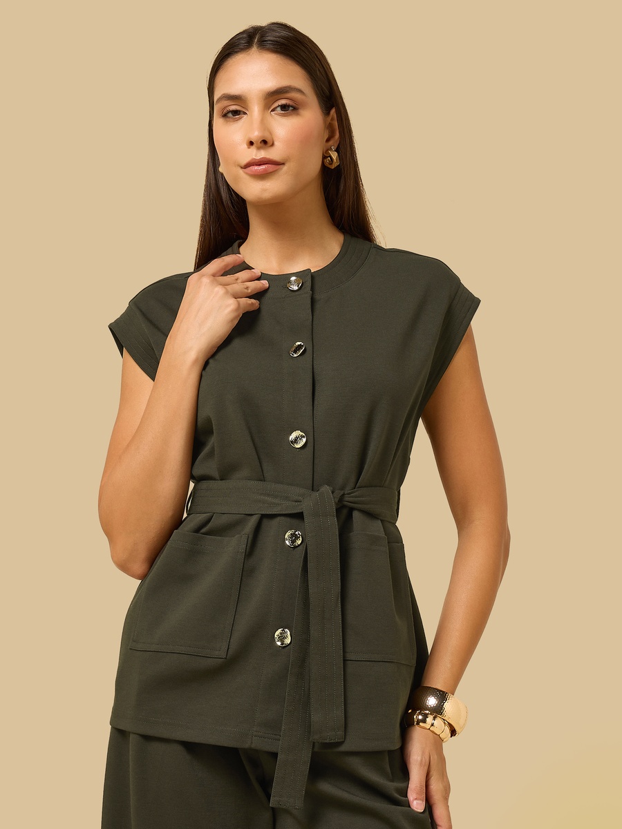 Short Sleeves Top with Belt