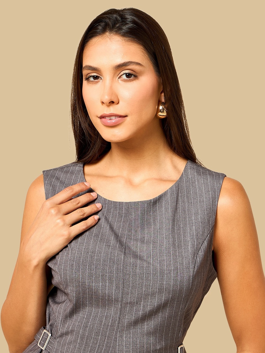 Striped Buckle Accent Sleeveless Top