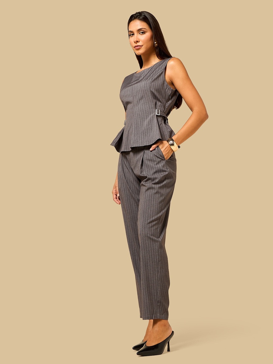 Striped Buckle Accent Sleeveless Top