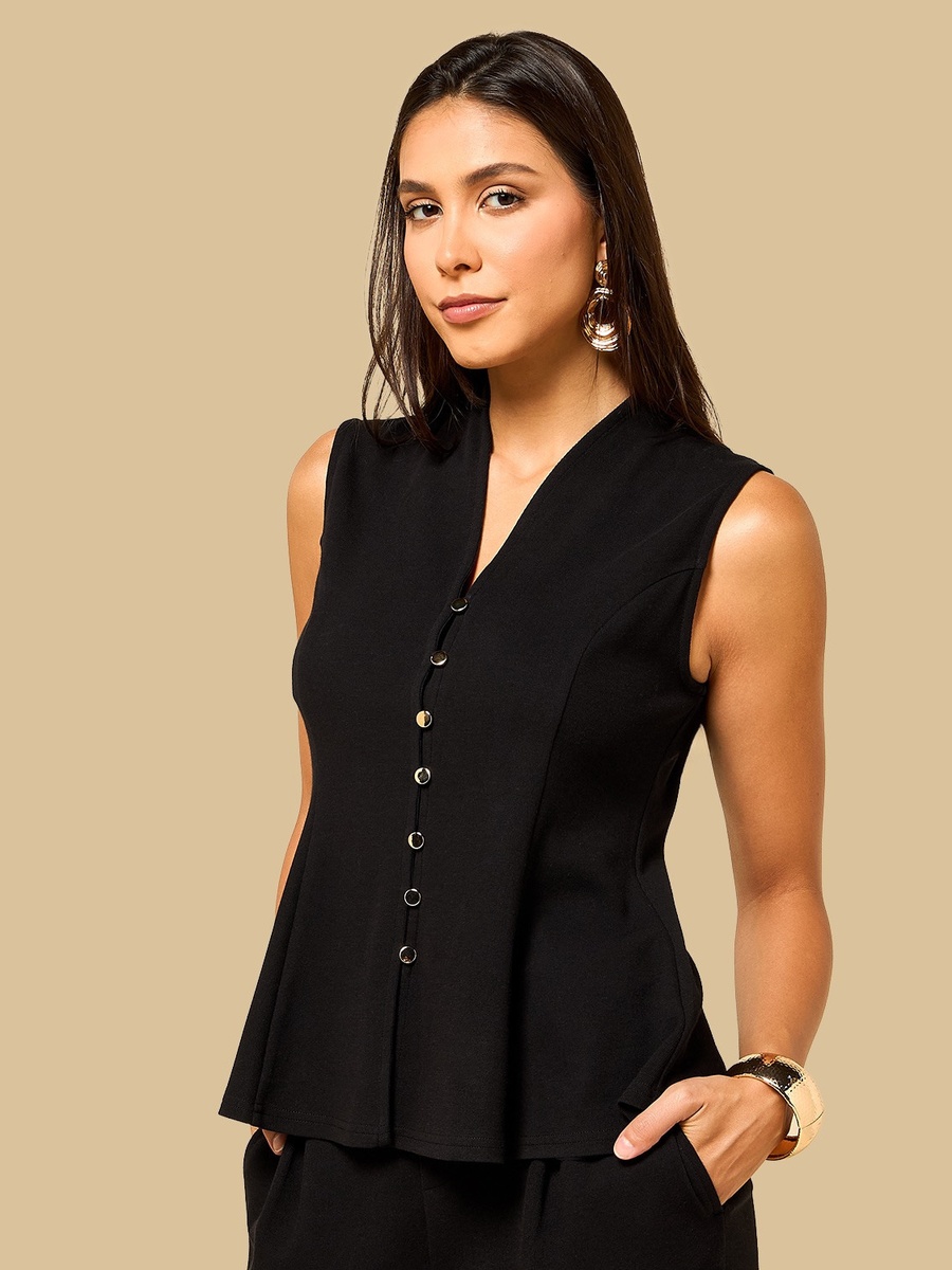 Textured Interlock Sleeveless Peplum Top