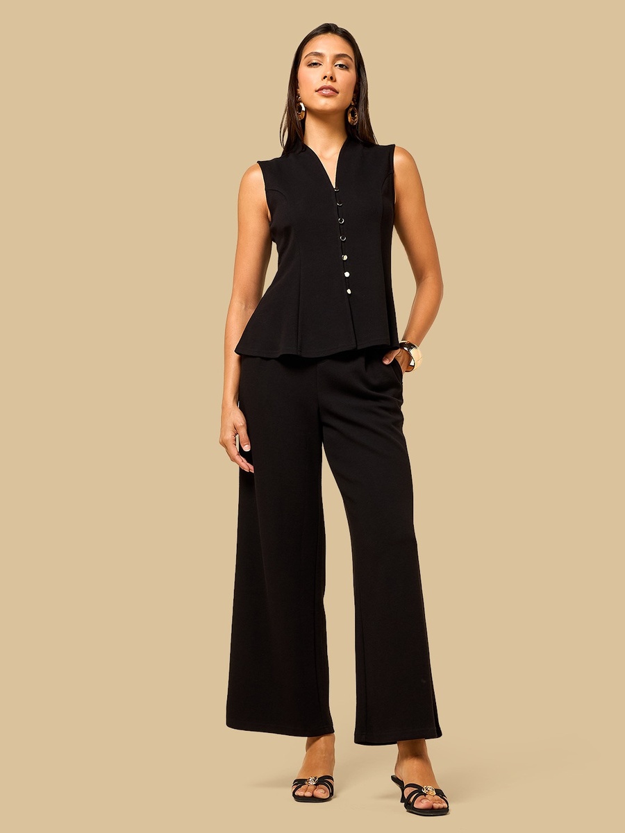 Textured Interlock Sleeveless Peplum Top