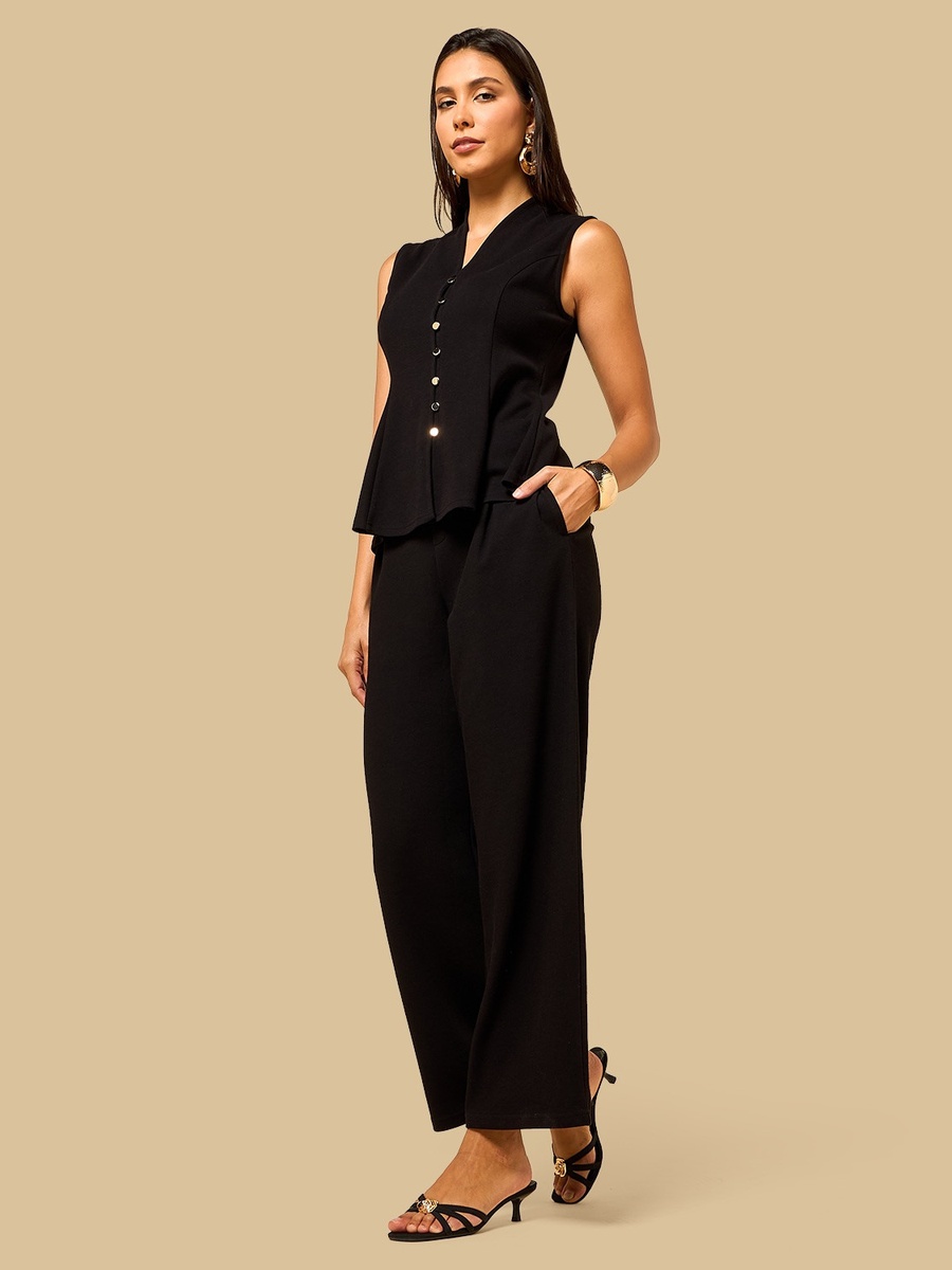 Textured Interlock Sleeveless Peplum Top