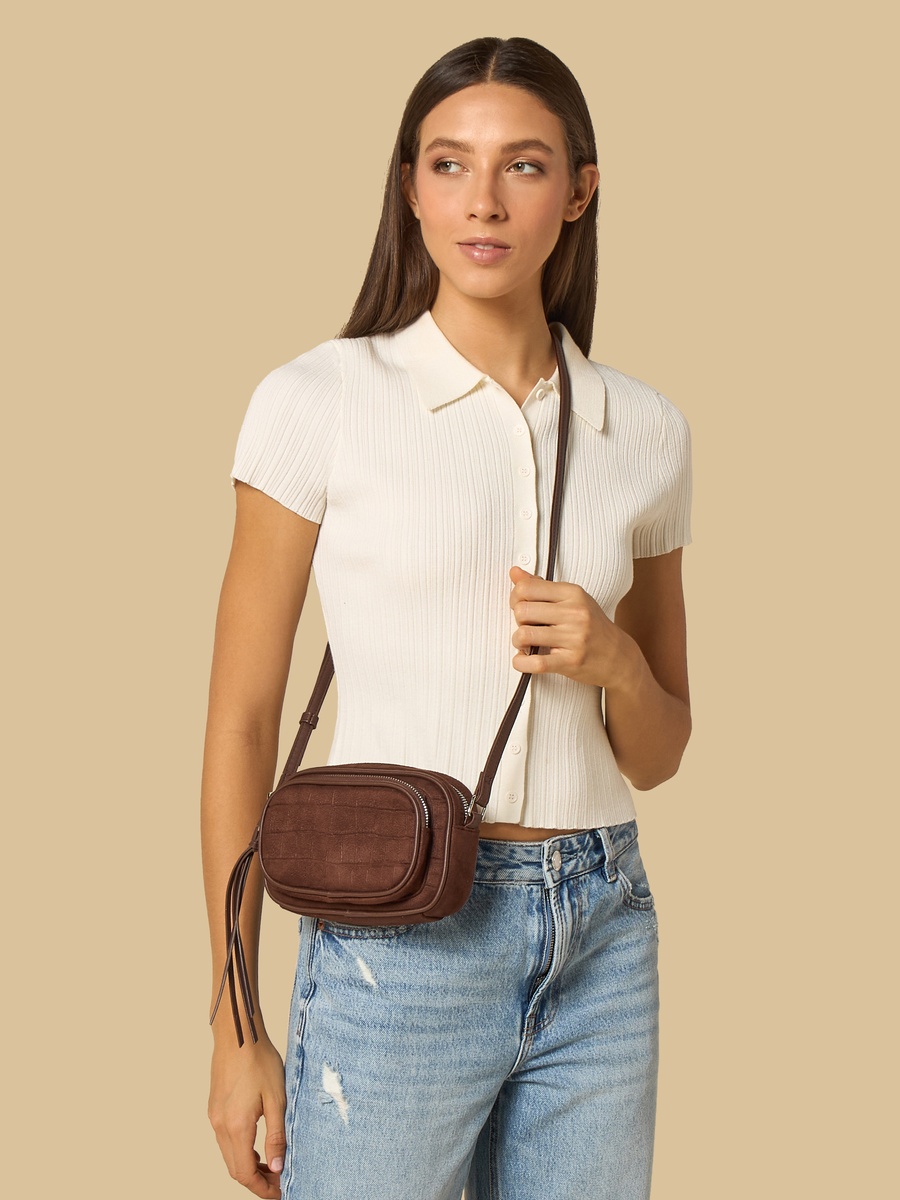 Textured Crossbody Bag with Adjustable Strap