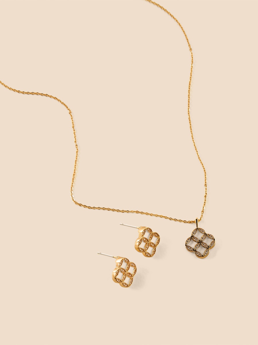 Embellished Pendant Necklace and Stud Earrings Set
