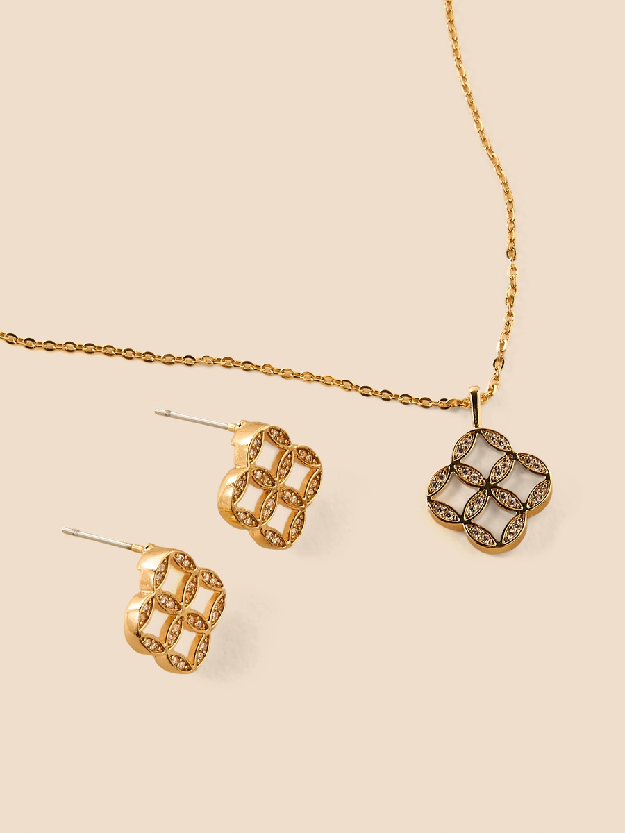 Embellished Pendant Necklace and Stud Earrings Set